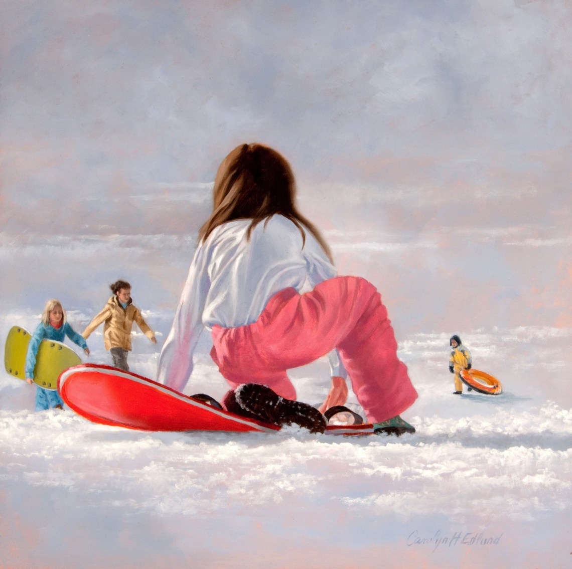 Carolyn Edlund Sledding 2013FL03 10x10 oil